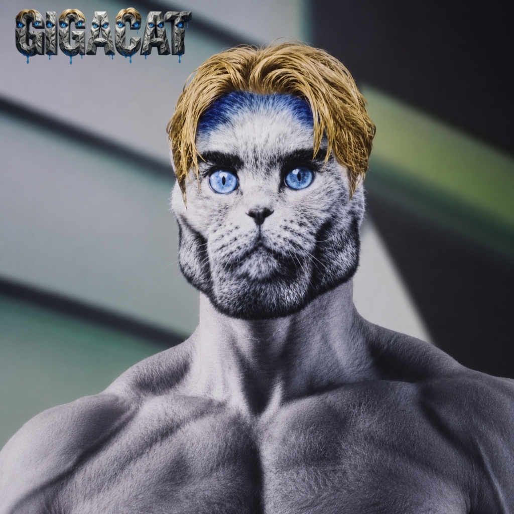 GigaCat portrait, ice blue eyes
