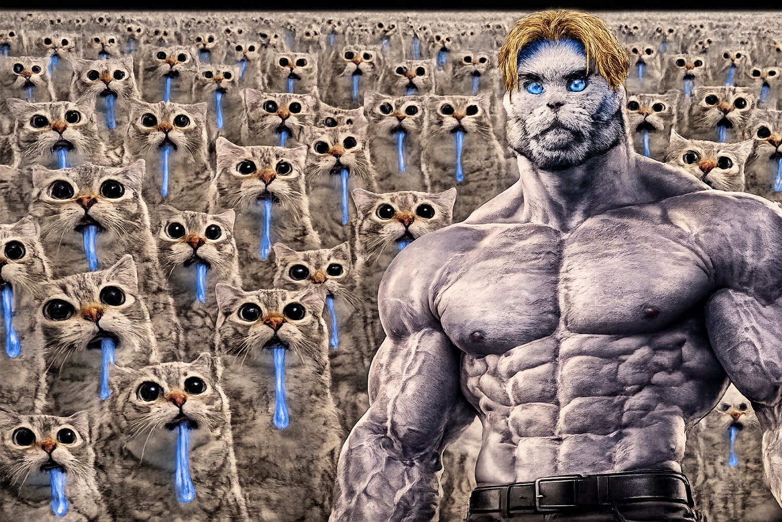 GigaCat beside a wall of crying cats